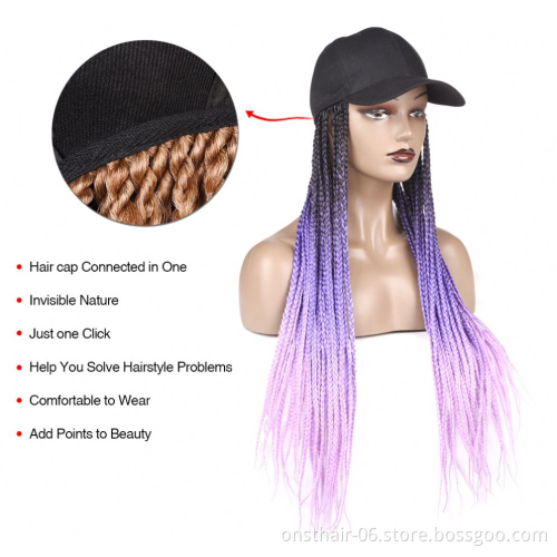 Hot Selling Hot Long Synthetic Baseball Cap Wig with Braided Box Braids Wigs For Afro Women Daily Wear White Hat Wig Adjustable